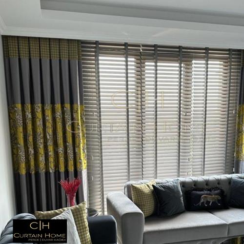 curtains and wooden blinds