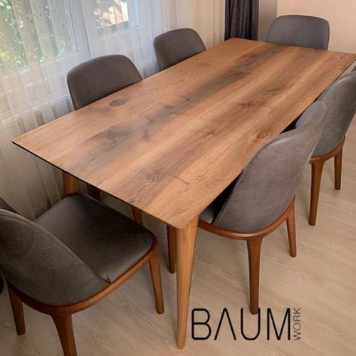 DINING TABLE WITH WOODEN TABLE AND CONICAL LEGS