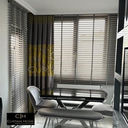 curtains and wooden blinds