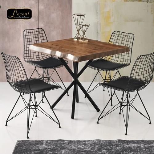 NANTES TABLE AND WIRE CHAIR SET-BLACK